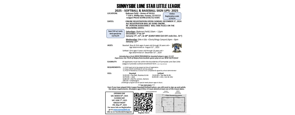 2025 Season Registration Info